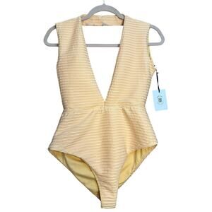 Revel Rey Dean Deep‎ V One Piece Swimsuit Size Medium Peach Swim Resort Vacation